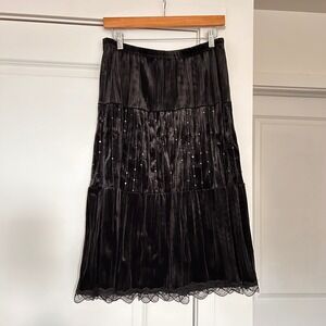 No Boundaries Y2K Juniors Velvet Sequin Tier Lace Midi Skirt Large Fairy Grunge